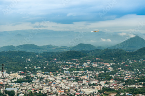 Aerial view down valley