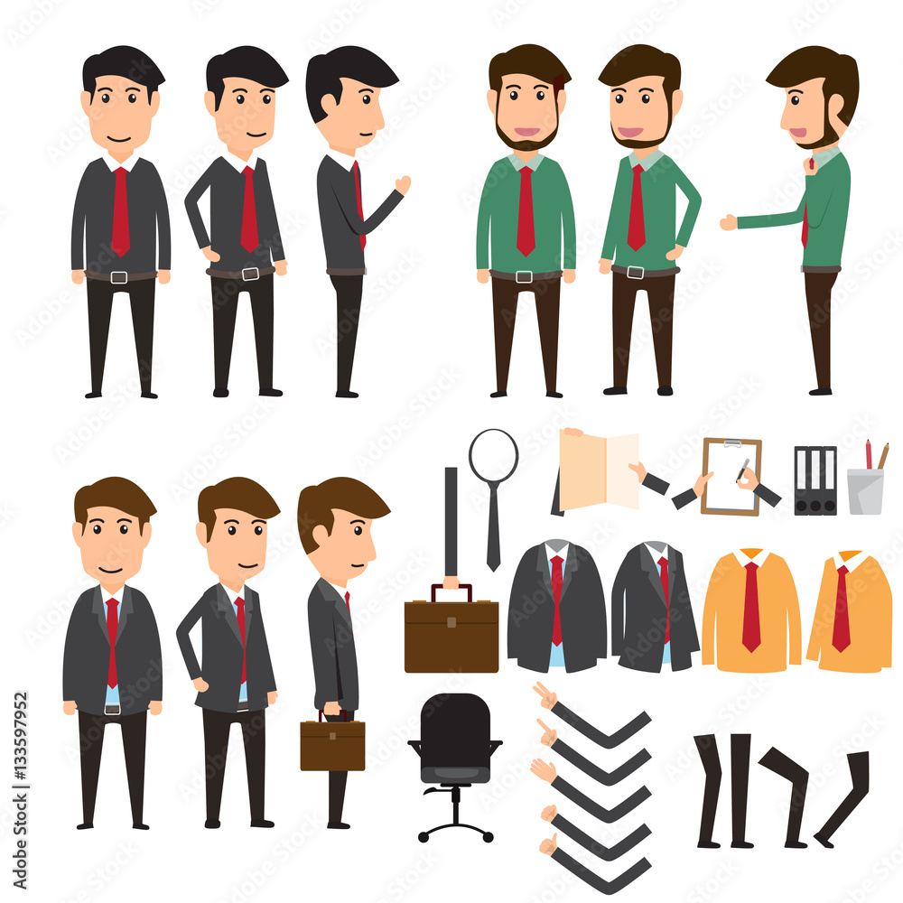 Businessman character creation set in various pose. 