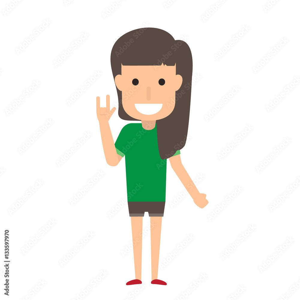 little girl smiling and show love sign hand. vector illustration little girl smiling and show love sign hand. vector illustration