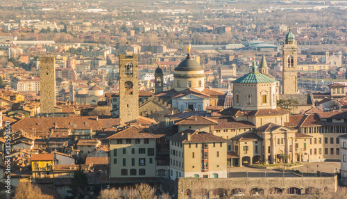 Bergamo - Old city  Citta Alta . One of the beautiful city in Italy. Lombardia. Landscape of the old city from San Vigilio during a beautiful clear day.