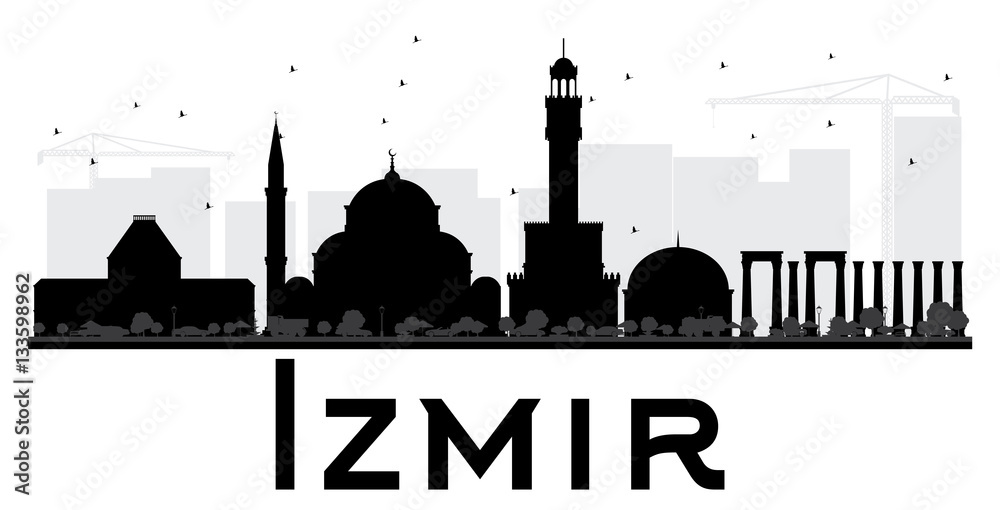 Fototapeta premium Izmir City skyline black and white silhouette.