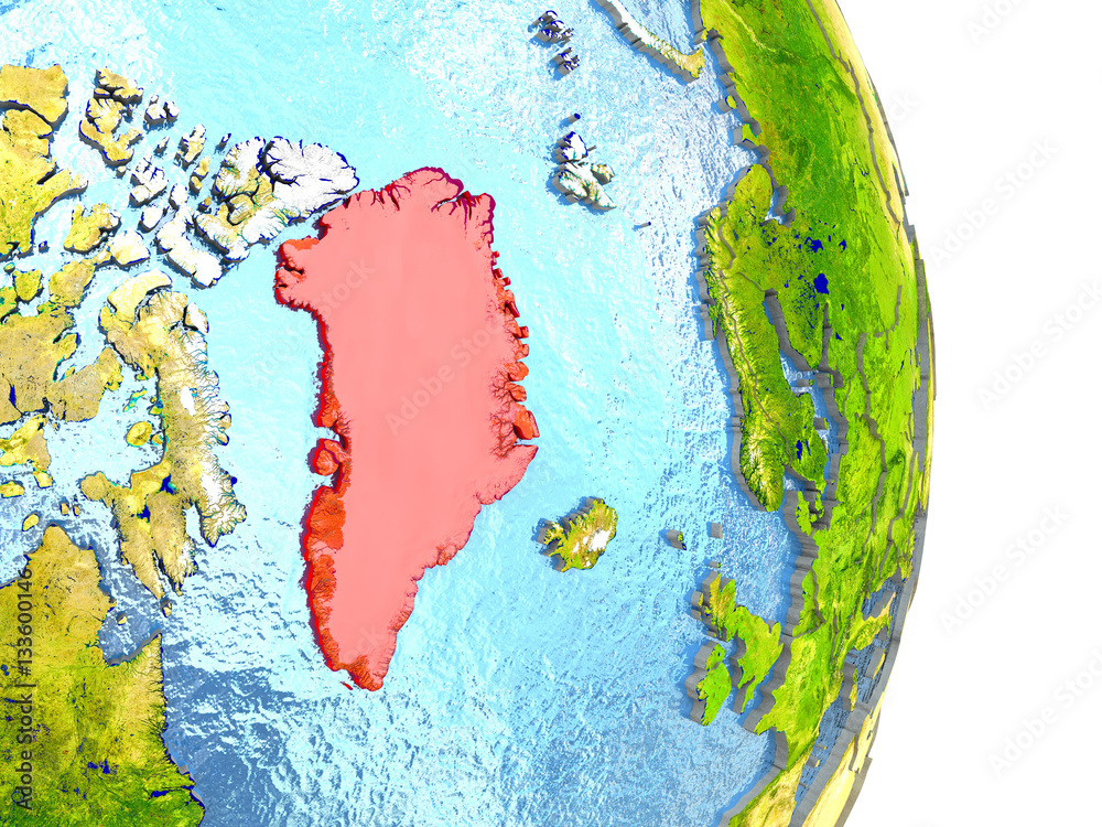Greenland in red on Earth