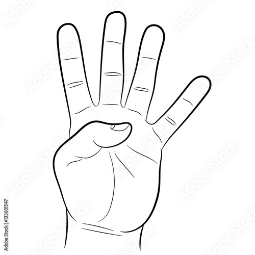hand showing four fingers on white background of vector illustrations