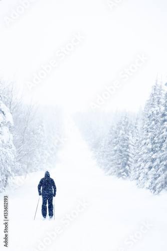 Langläufer in verschneiter Winterlandschaft