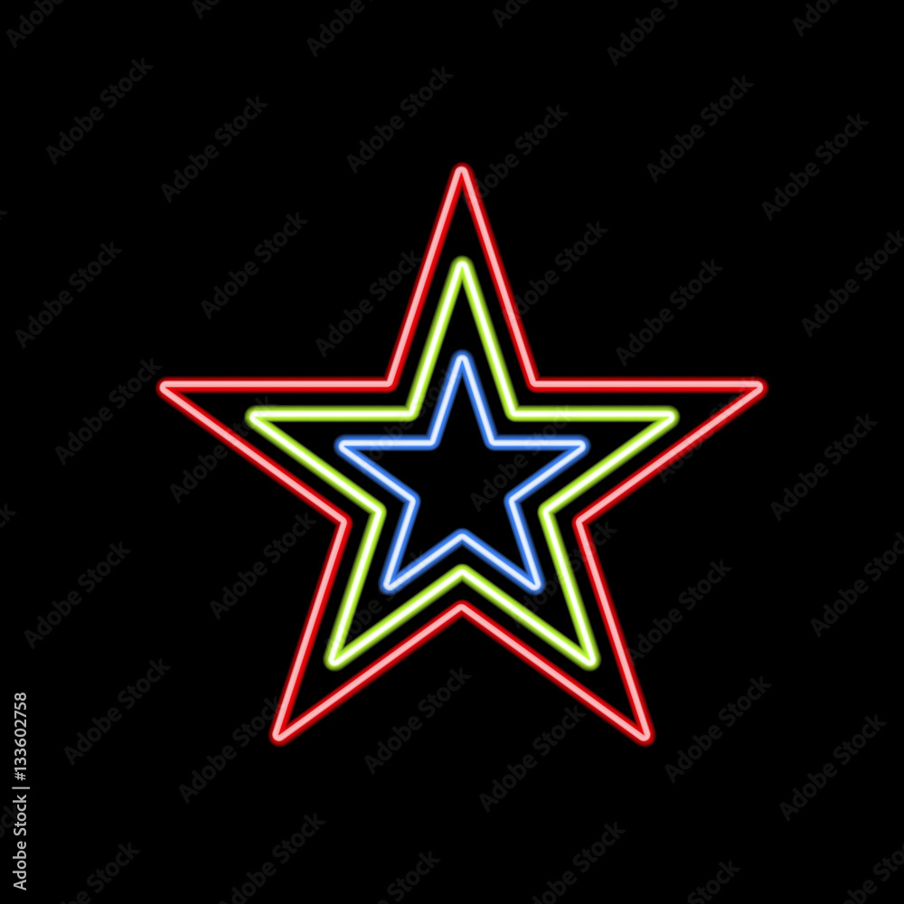 Glowing star of neon on a black background. Vector illustration . Glowing star of neon on a black background. Vector illustration .