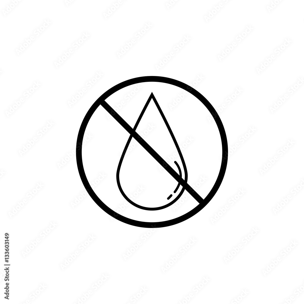 No water drop line icon, prohibition sign, forbidden No wet, vector graphics, a linear pattern on a white background, eps 10. No water drop line icon, prohibition sign, forbidden No wet, vector graphics, a linear pattern on a white background, eps 10.