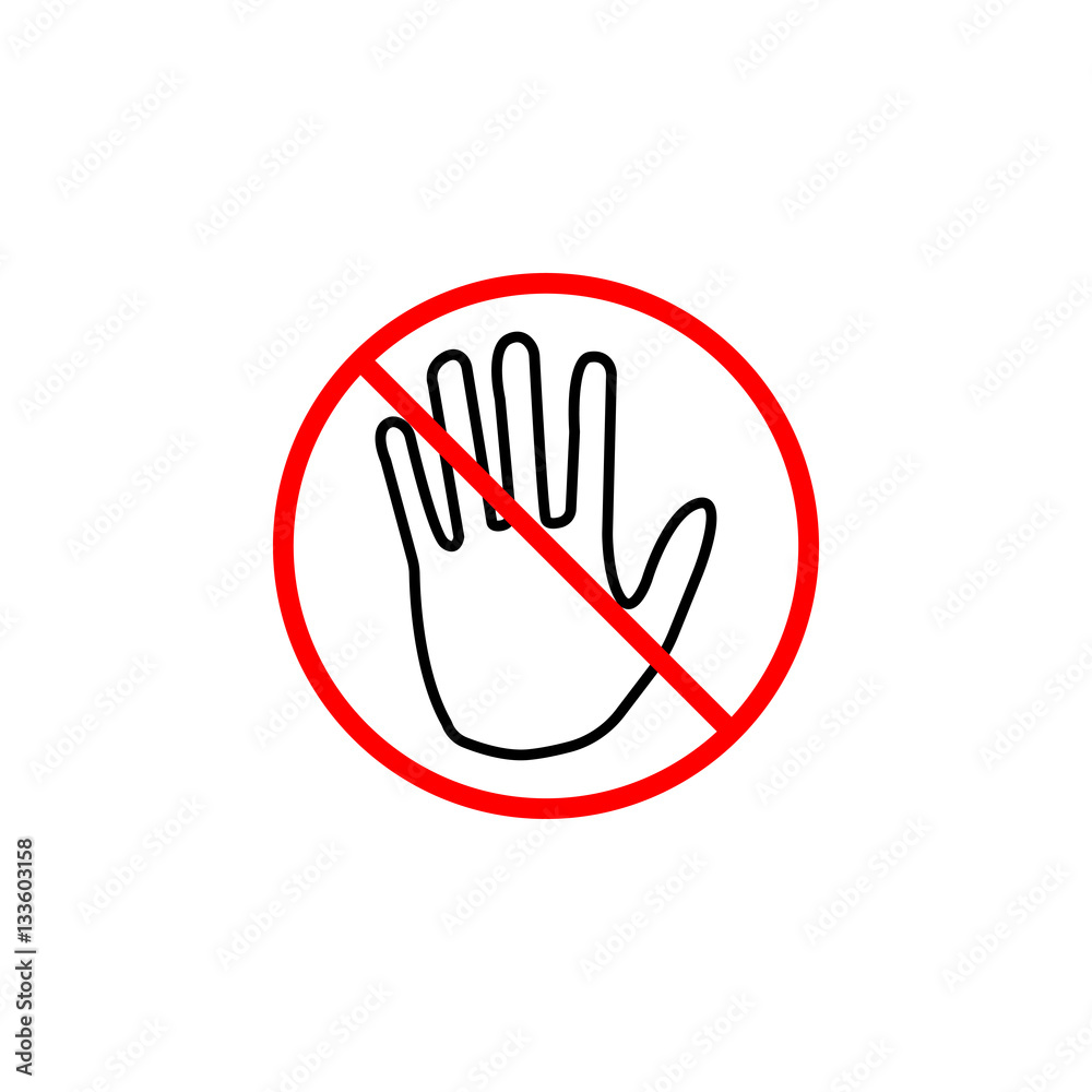 Do not touch line icon, No entry prohibition sign, forbidden stop fake, vector graphics, a linear pattern red on a white background, eps 10. Do not touch line icon, No entry prohibition sign, forbidden stop fake, vector graphics, a linear pattern red on a white background, eps 10.