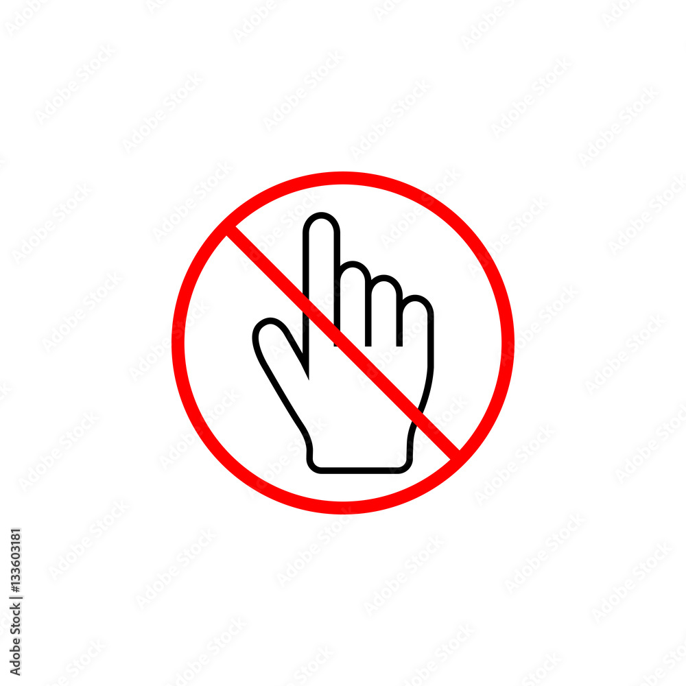 No hand cursor line icon, prohibition sign, forbidden don't touch, vector graphics, a linear pattern red on a white background, eps 10. No hand cursor line icon, prohibition sign, forbidden don't touch, vector graphics, a linear pattern red on a white background, eps 10.