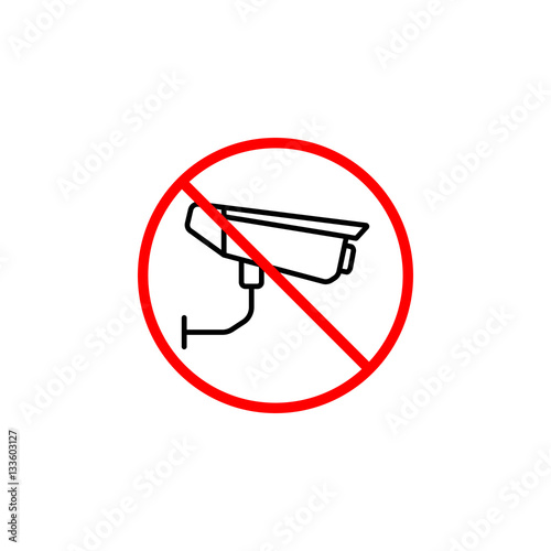 No surveillance line icon, no security camera prohibition sign, forbidden ban or stop, vector graphics, a linear pattern  red on a white background, eps 10.