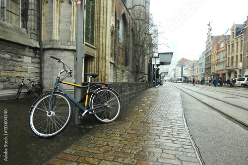Bicycle on a typical street of Ghent, Belgium