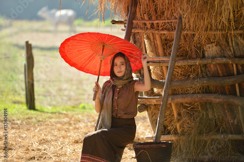 Beautiful Thai woman is  working very happy,Thailand culture,thailand buautiful farmer photo