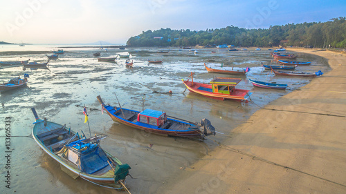 aerial view fishing boats during sunrise time 