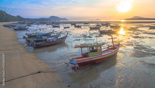 aerial view fishing boats during sunrise time 