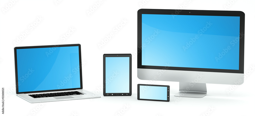 Modern computer laptop mobile phone and tablet 3D rendering Modern computer laptop mobile phone and tablet 3D rendering