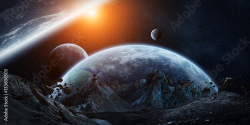 Fototapeta Naklejka Na Ścianę i Meble -  Gigantic asteroids about to crash 3D rendering elements of this