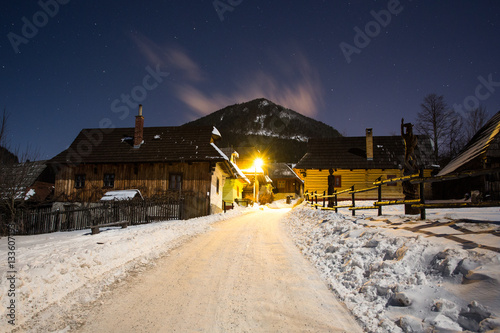 Village Vlkolinec at night in winter