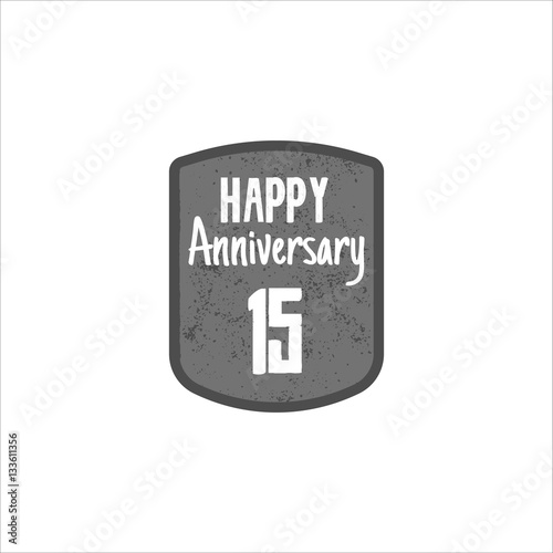 Happy 15th Anniversary badge, sign and emblem in retro style. Easy to edit use your number, text. Vector illustration isolate on white background. Monochrome