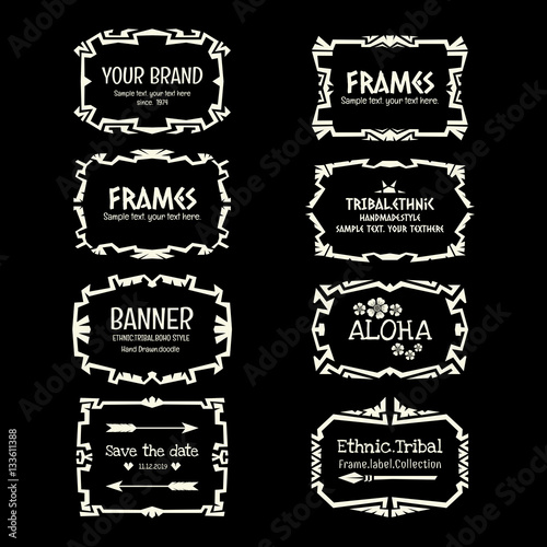 Abstract doodle vector frame set Ethnic and tribal style.