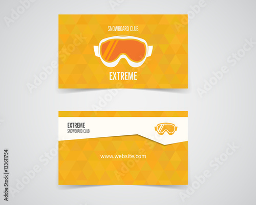 snowboard business card. Orange palette. Good for extreme sport club. Vector design