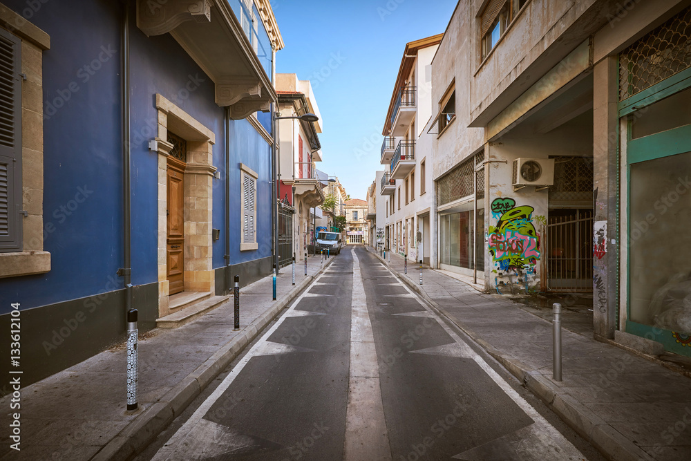 Empty street of Limassol city in Cyprus