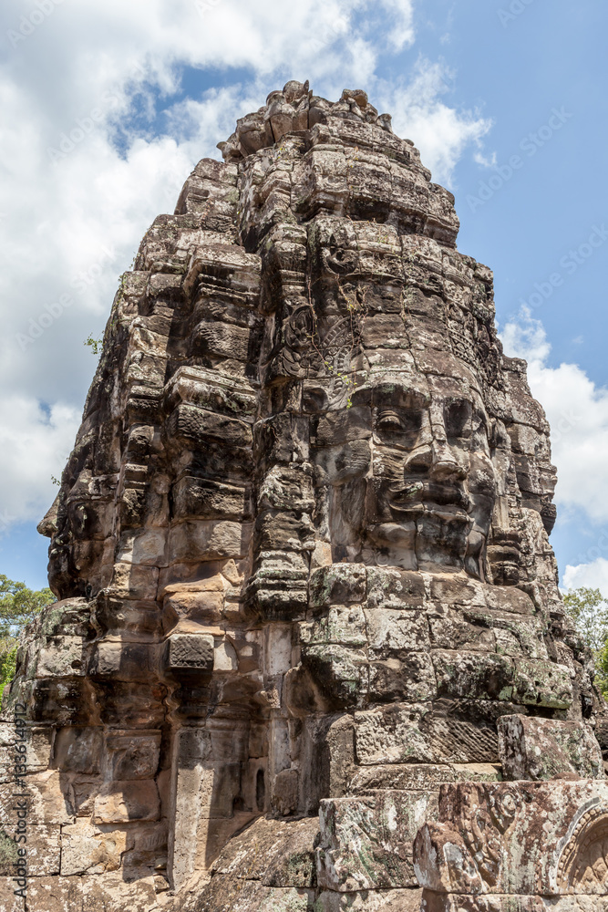 Bayon stone face in Angkor Wat, Siem Reap, Cambodia.