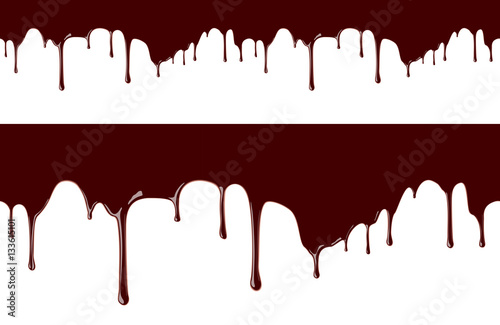 Melted chocolate syrup leaking on white background vector seamless illustration