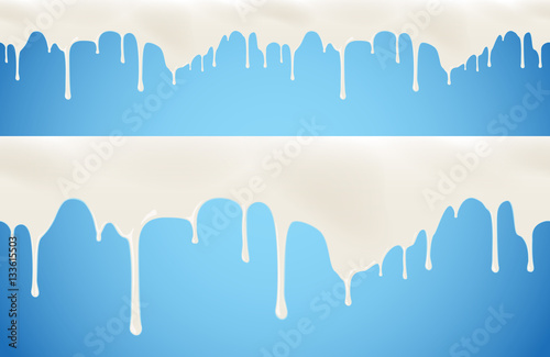 Milk or yogurt leaking on blue background vector seamless illustration