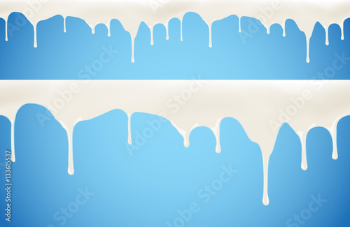 Milk or yogurt leaking on blue background vector seamless illustration