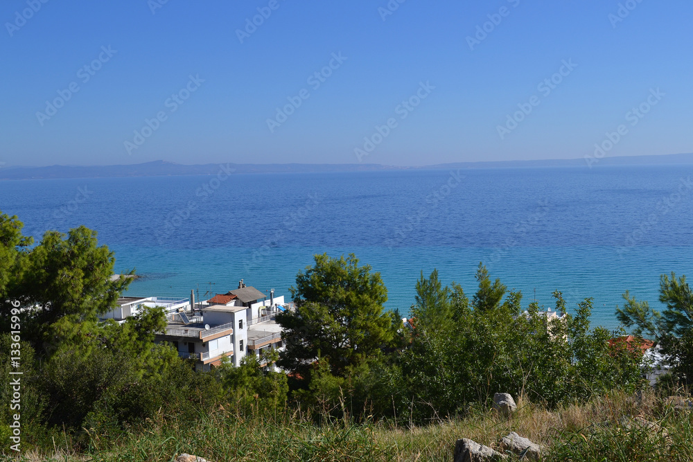 Fototapeta premium Marine landscape. Greece, Kassandra, Chalkidiki. Blue sea and sky,
