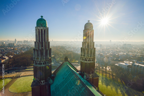 Aerial view from the roof of the National Basilica of the Sacred Heart Koekelberg in Brussels, Belgium
