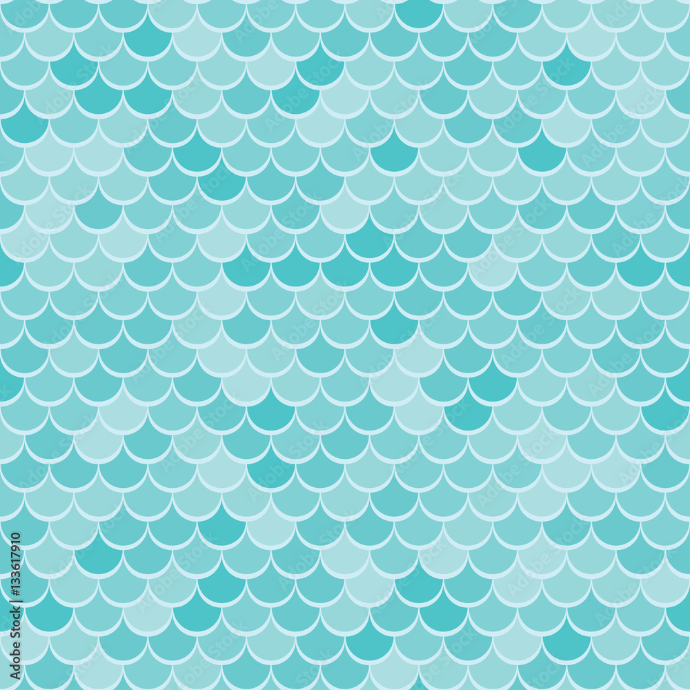 Abstract geometric background on the marine theme. Seamless waves blue pattern or squama texture.