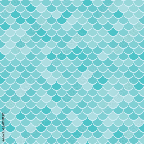 Abstract geometric background on the marine theme. Seamless waves blue pattern or squama texture.