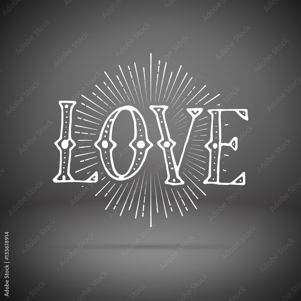 Hand drawn love word on background. Romantic card on Valentines day. Handwritten modern calligraphy poster Hand drawn love word on background. Romantic card on Valentines day. Handwritten modern calligraphy poster