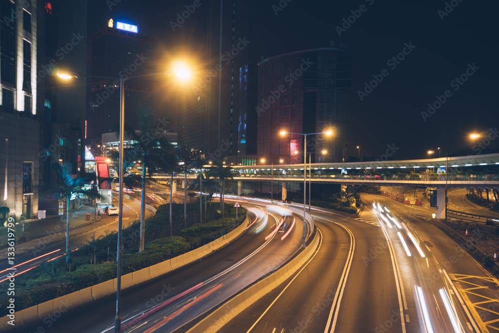 The road night view of Hong Kong
