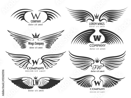 Wings logotype set. Bird wing or winged logo design isolated on white background