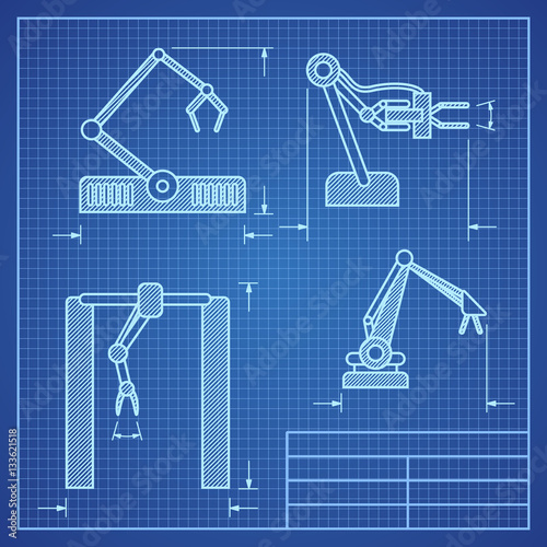 Robot arms blueprint machine industrial robotic vector