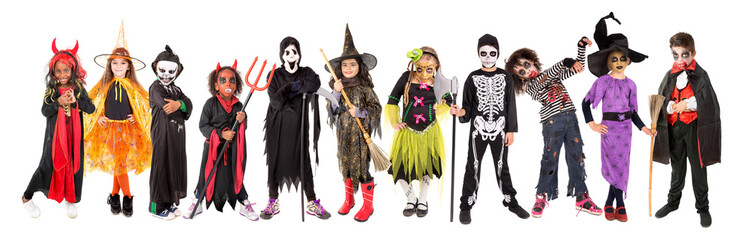 Kids in Halloween costumes