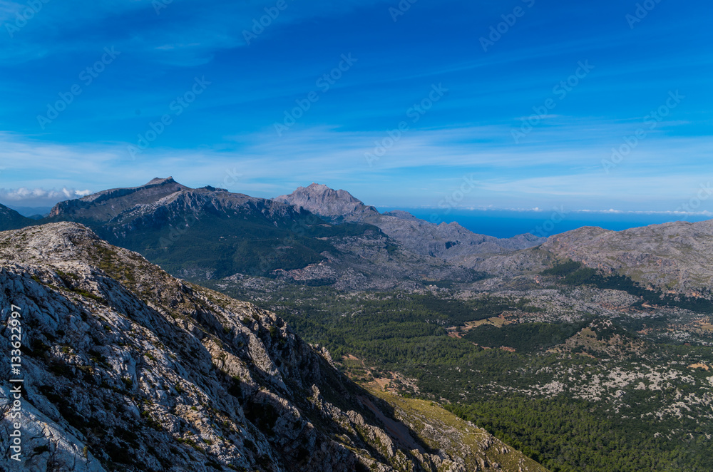 Fototapeta premium Puig de Massanella and Major in Tramuntana mountains, Mallorca, Spain