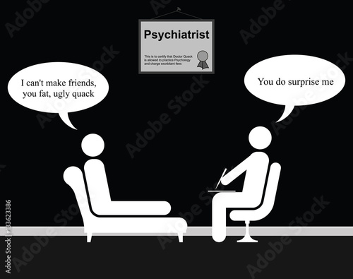 Psychiatrist couch with Doctor Quack and friends