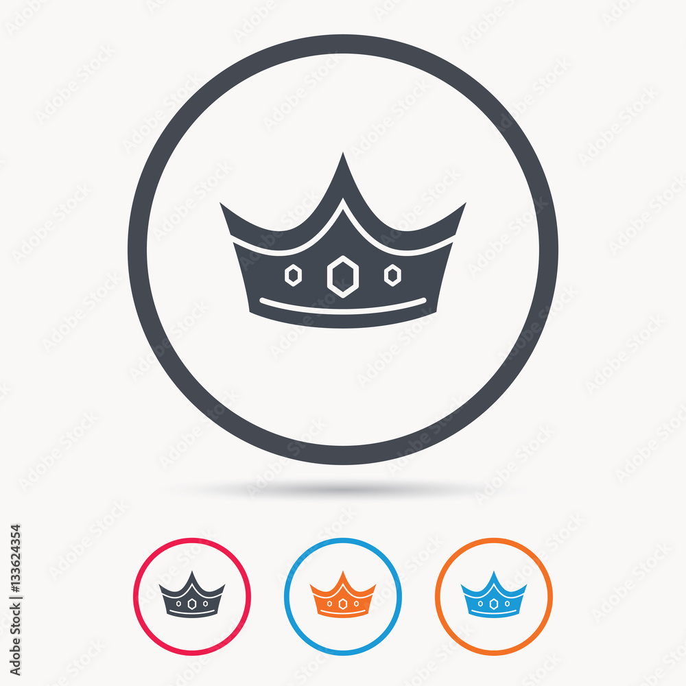 Crown icon. Royal throne leader symbol. Colored circle buttons with flat web icon. Vector Crown icon. Royal throne leader symbol. Colored circle buttons with flat web icon. Vector