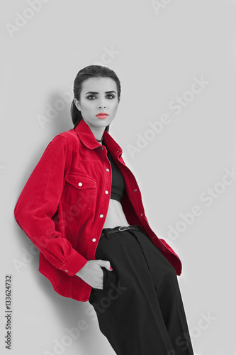 Young woman with color acce...