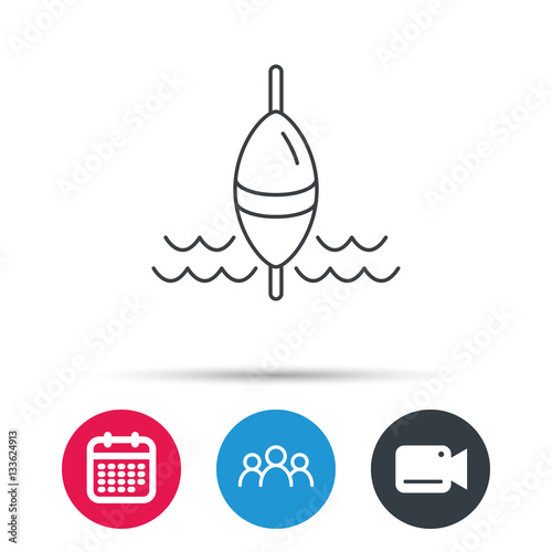 Fishing float icon. Fisherman bobber sign. Group of people, video cam and calendar icons. Vector
