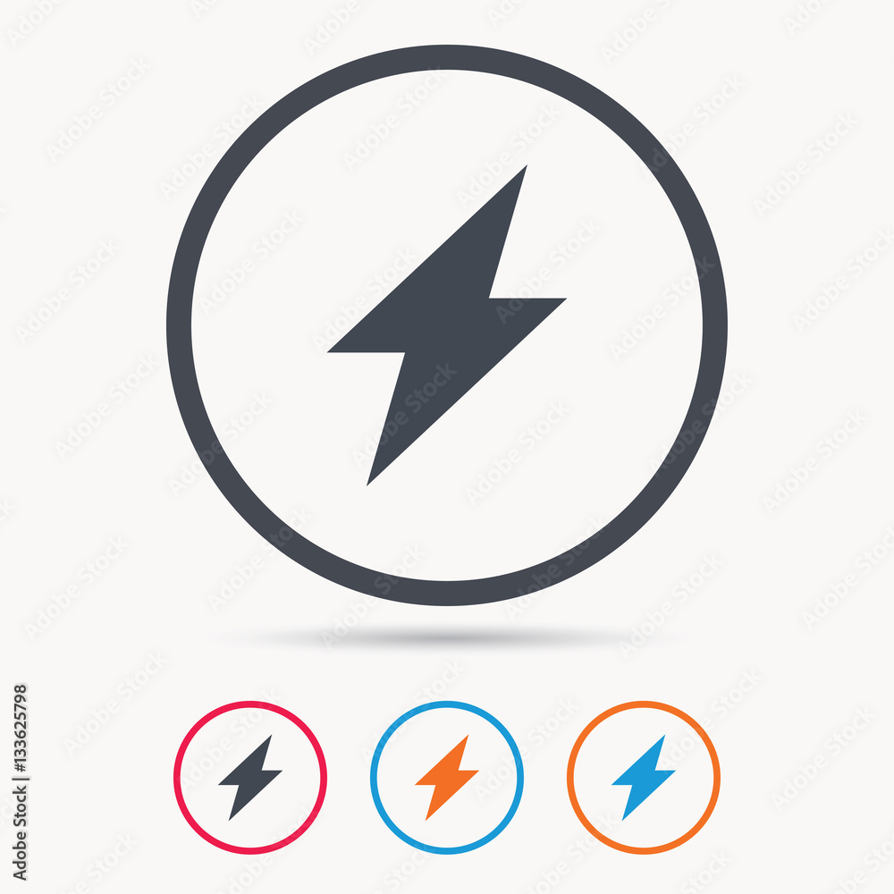 Lightning icon. Electricity energy power symbol. Colored circle buttons with flat web icon. Vector Lightning icon. Electricity energy power symbol. Colored circle buttons with flat web icon. Vector