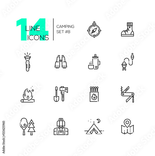 Camping and Hiking - line icons set