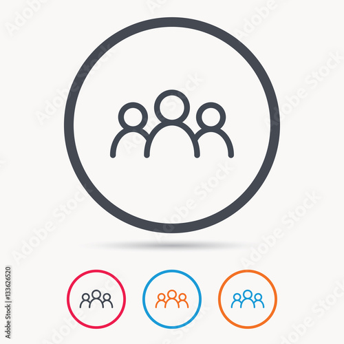 People icon. Group of humans sign. Team work symbol. Colored circle buttons with flat web icon. Vector