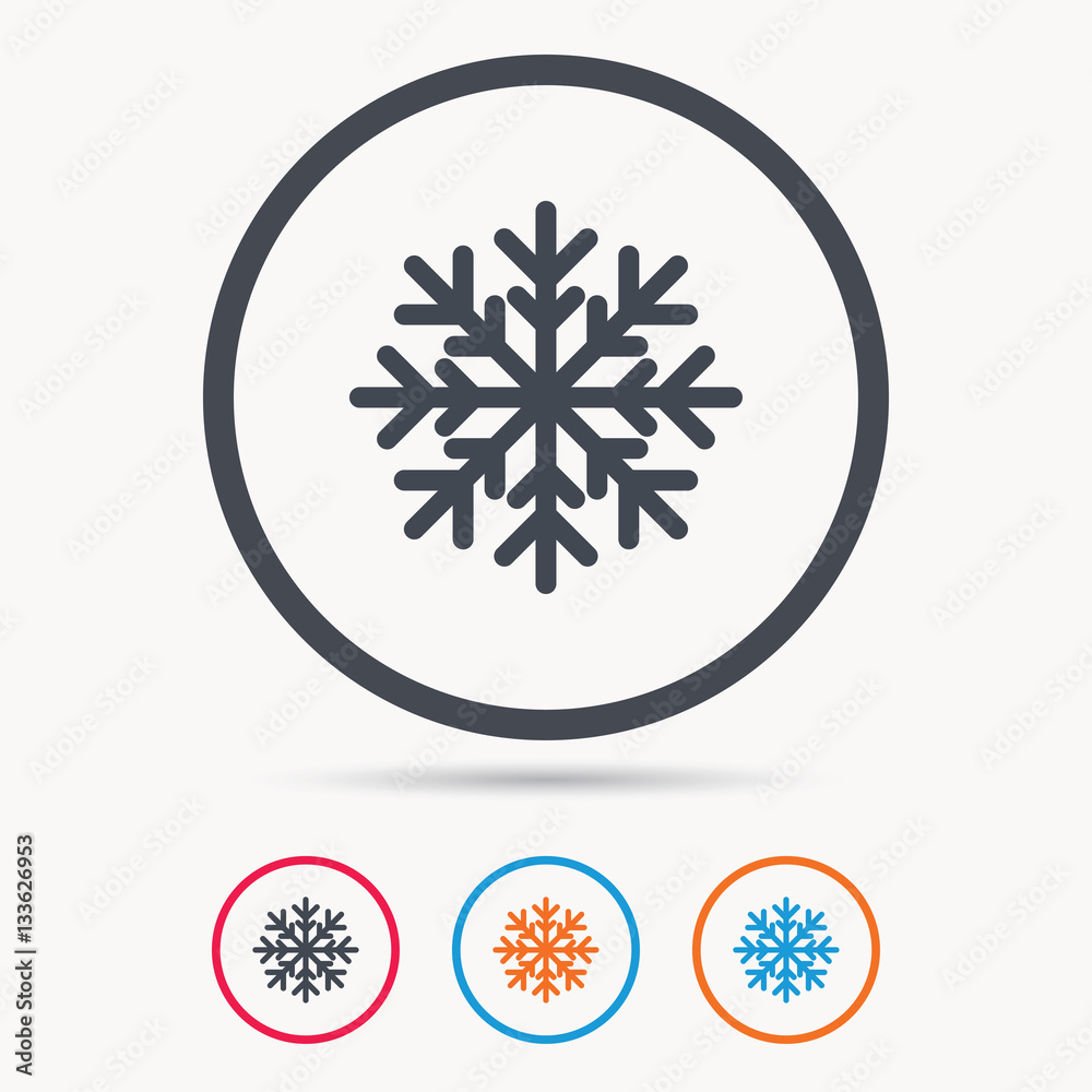 Snowflake icon. Air conditioning symbol. Colored circle buttons with flat web icon. Vector Snowflake icon. Air conditioning symbol. Colored circle buttons with flat web icon. Vector