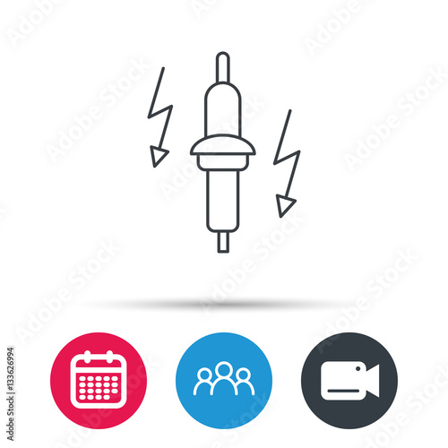 Spark plug icon. Car electric part sign. Group of people, video cam and calendar icons. Vector