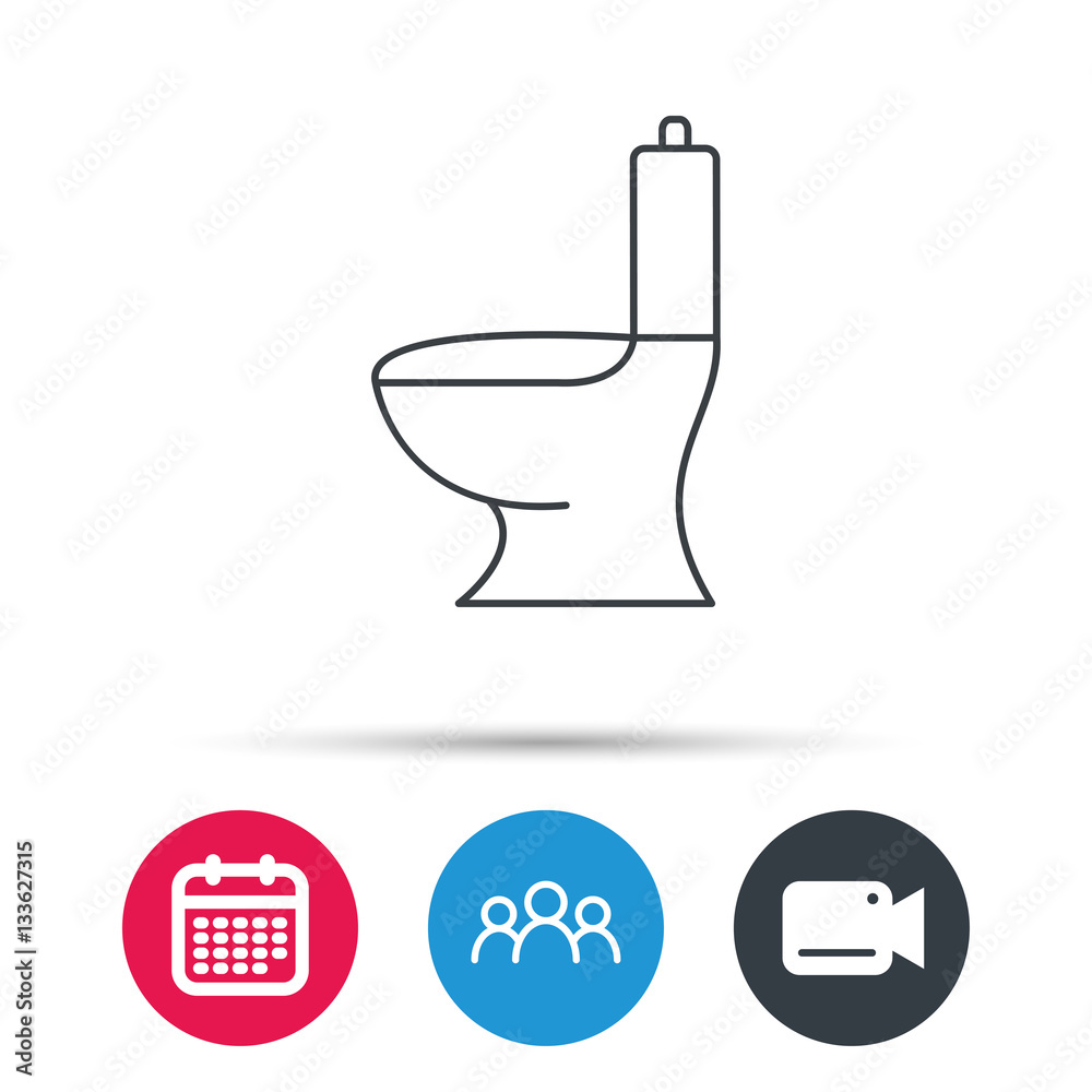 Toilet icon. Public WC sign. Group of people, video cam and calendar icons. Vector