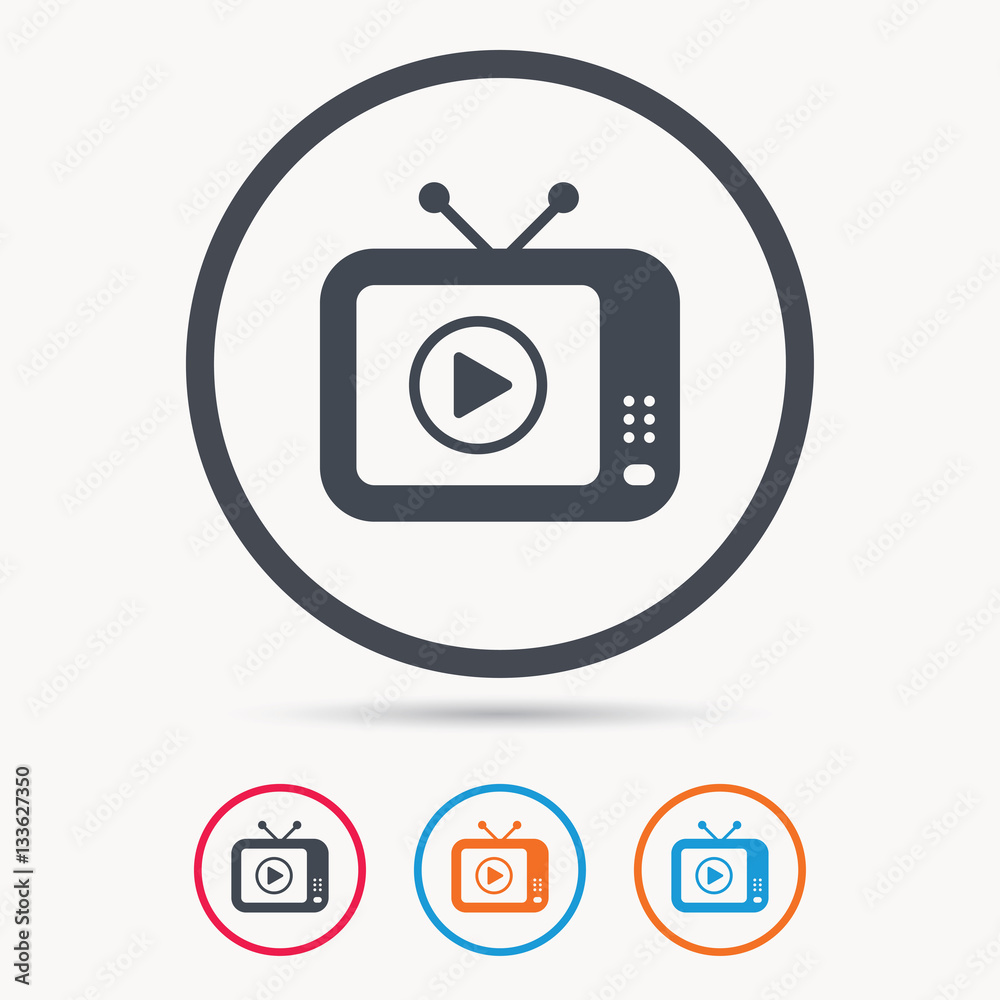 TV icon. Retro television symbol. Colored circle buttons with flat web icon. Vector TV icon. Retro television symbol. Colored circle buttons with flat web icon. Vector