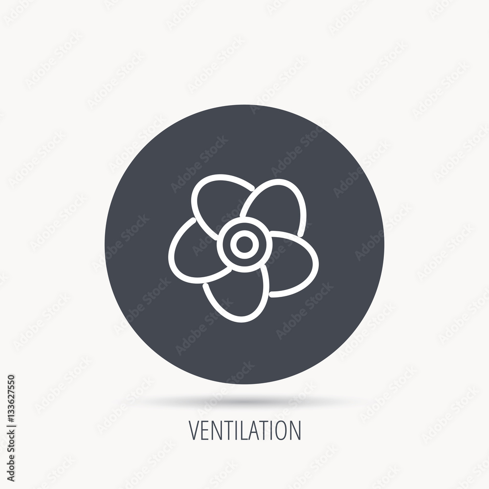 Ventilation icon. Fan or propeller sign. Round web button with flat icon. Vector Ventilation icon. Fan or propeller sign. Round web button with flat icon. Vector